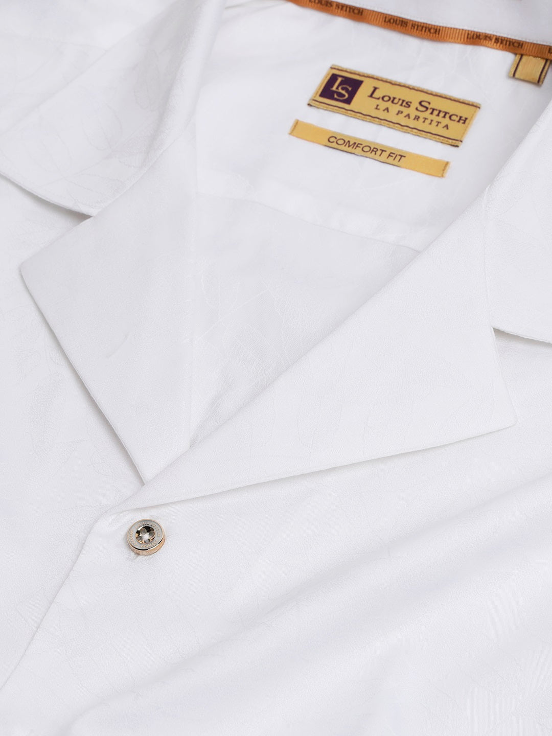 Regular Fit Cuban Collar Floral White Shirt For Men