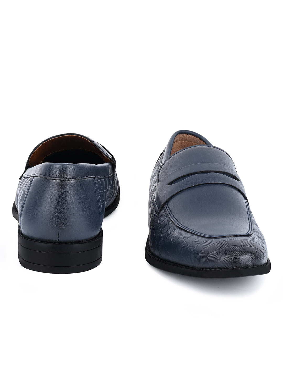 Federal Blue Handcrafted Embossed Moccasins Slipons