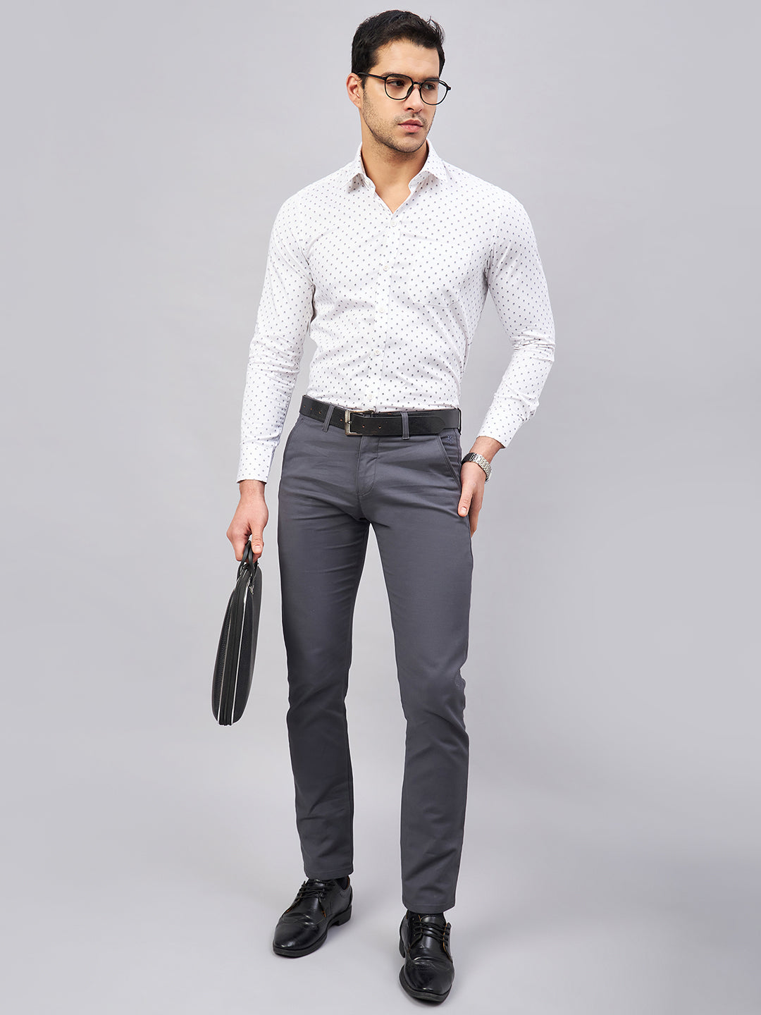 Regular Fit Formal Geometric White Shirt For Men