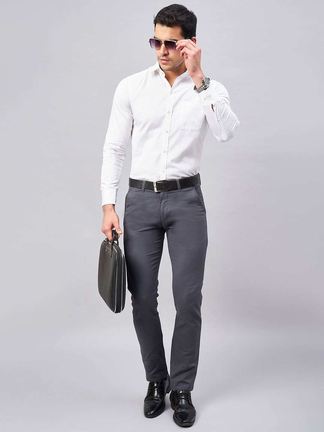 Regular Fit Formal Geometric White Shirt For Men