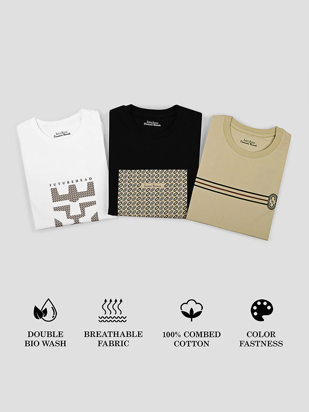 Men's Super Combed Cotton Regular Fit Pack of 3 Roundneck T-shirts