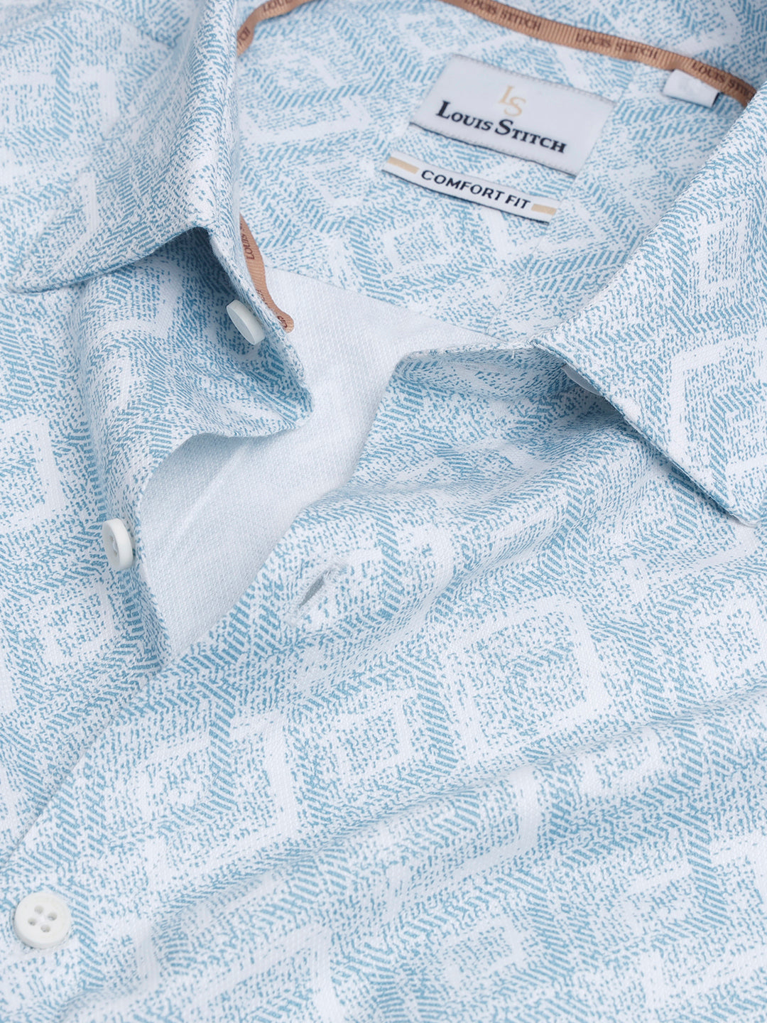 Regular Fit Formal Graphic Blue Shirt For Men