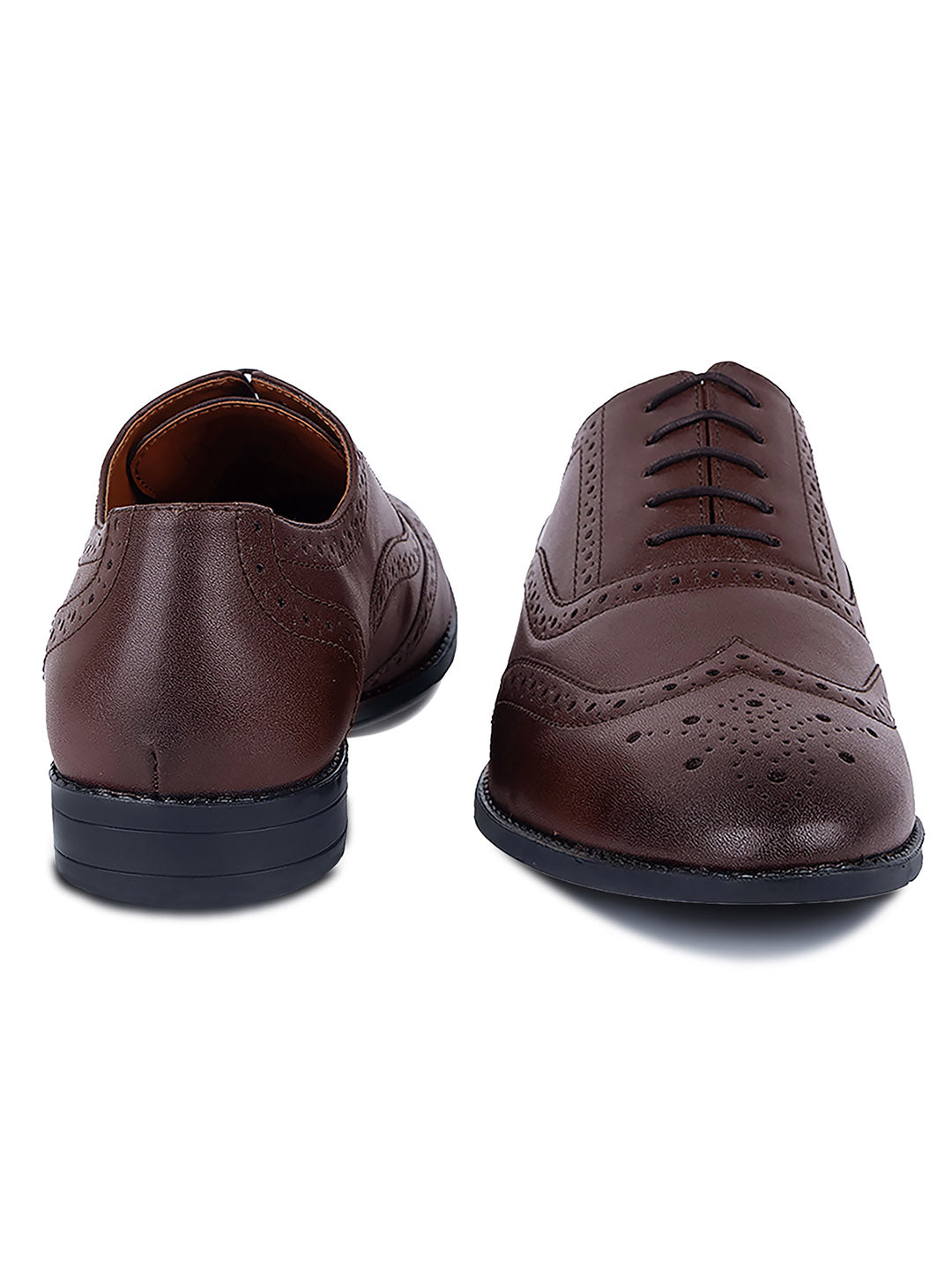 Brunette Brown Wingtip Brogue Style Comfortable Formal Lace Up Shoes