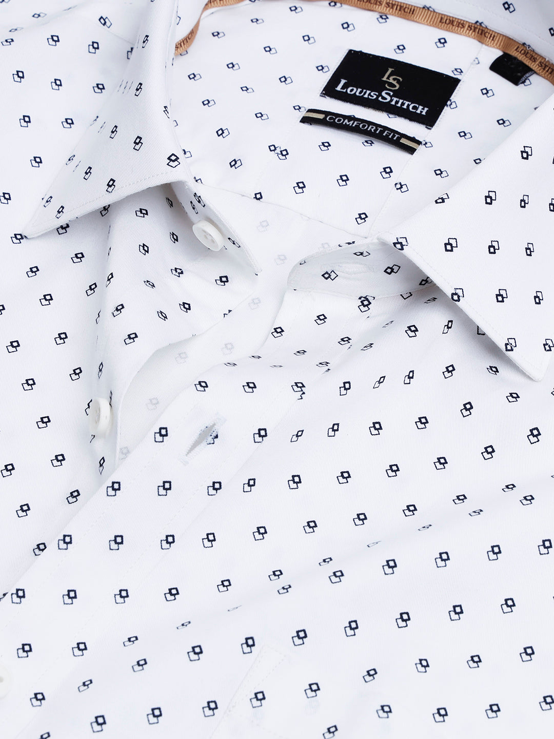 Regular Fit Formal Geometric White Shirt For Men