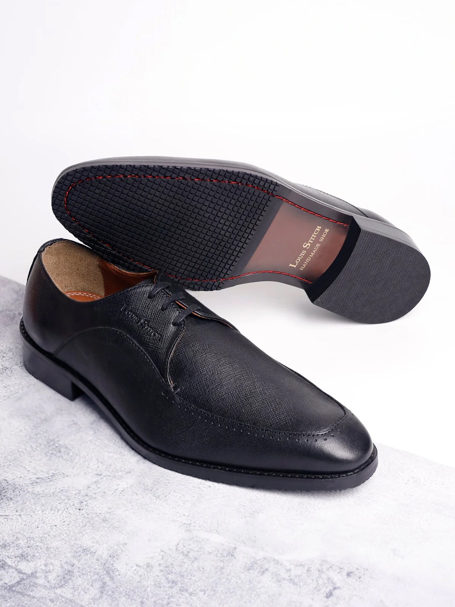 Jet Black Egyptian Crust Leather Derby Style Comfortable Laceup Shoes