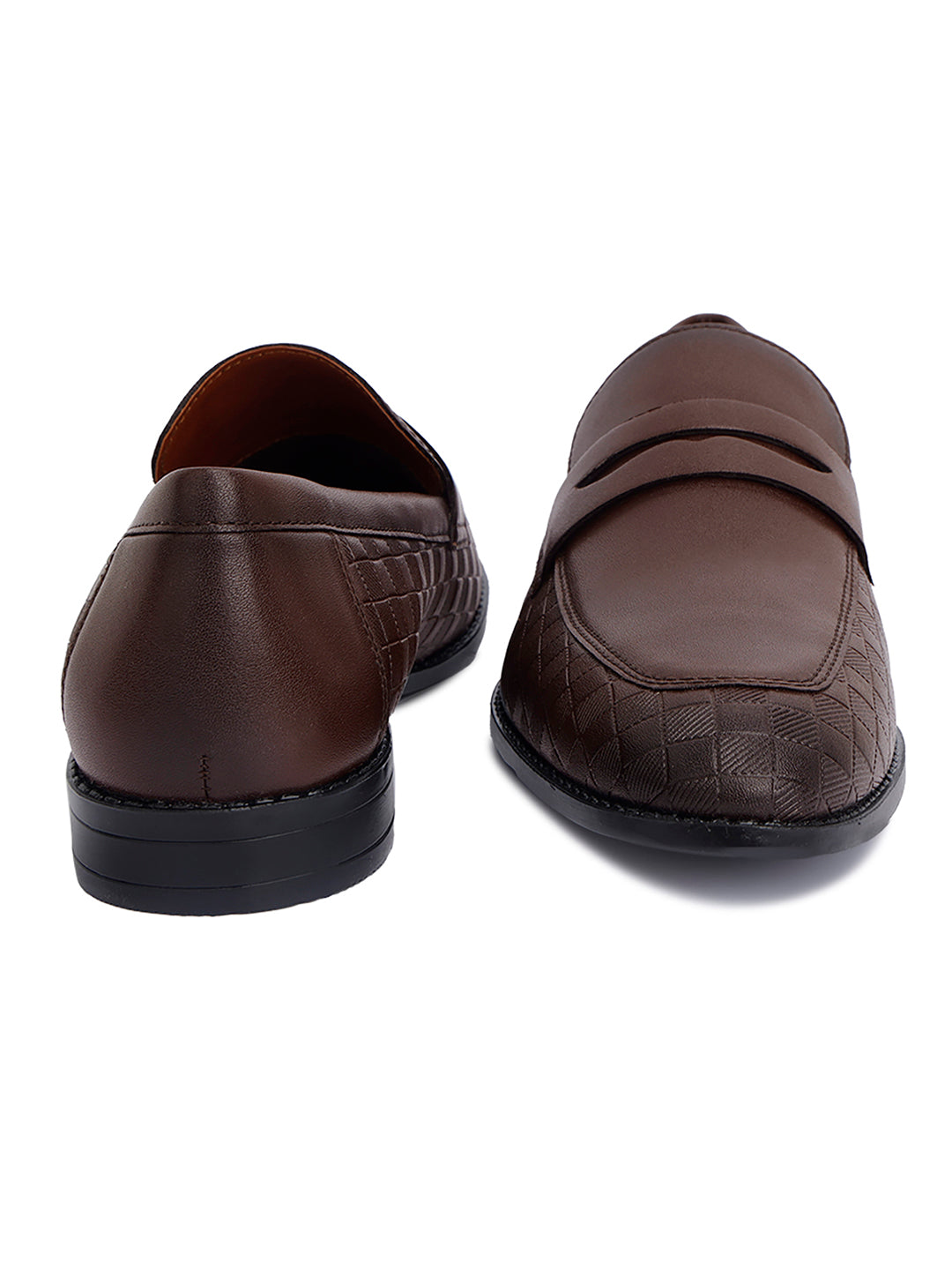 Brunette Brown Embossed Moccasins Slipons