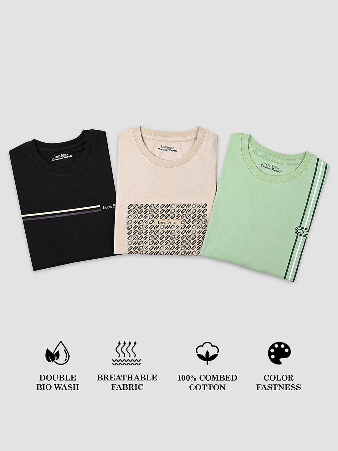 Men's Super Combed Cotton Regular Fit Pack of 3 Roundneck T-shirts