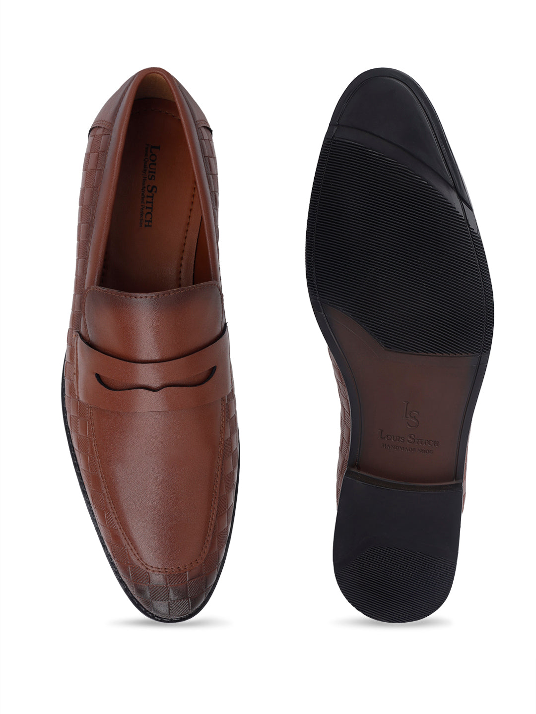 Tan Handcrafted Embossed Moccasins Slipons