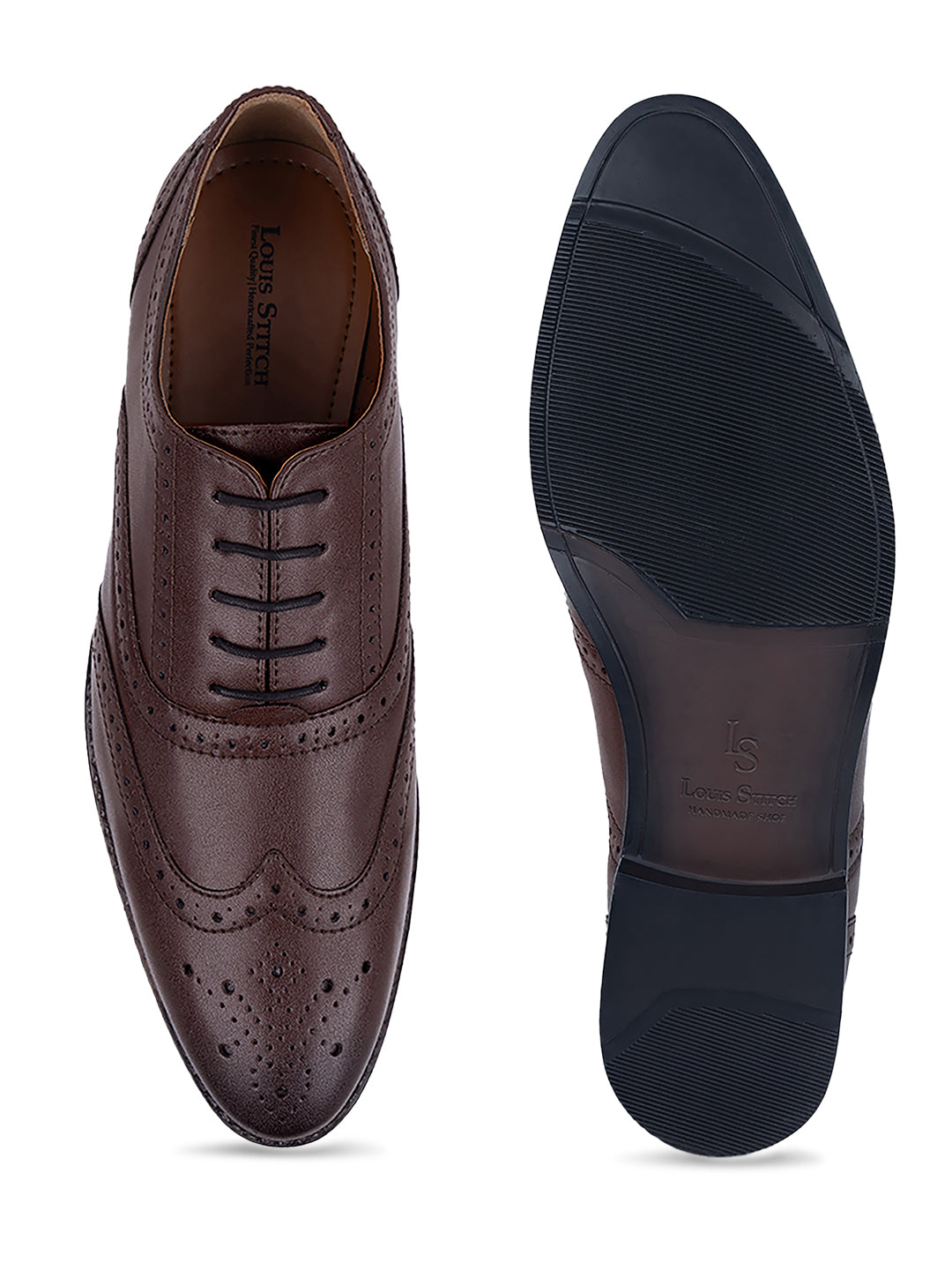 Brunette Brown Wingtip Brogue Style Comfortable Formal Lace Up Shoes