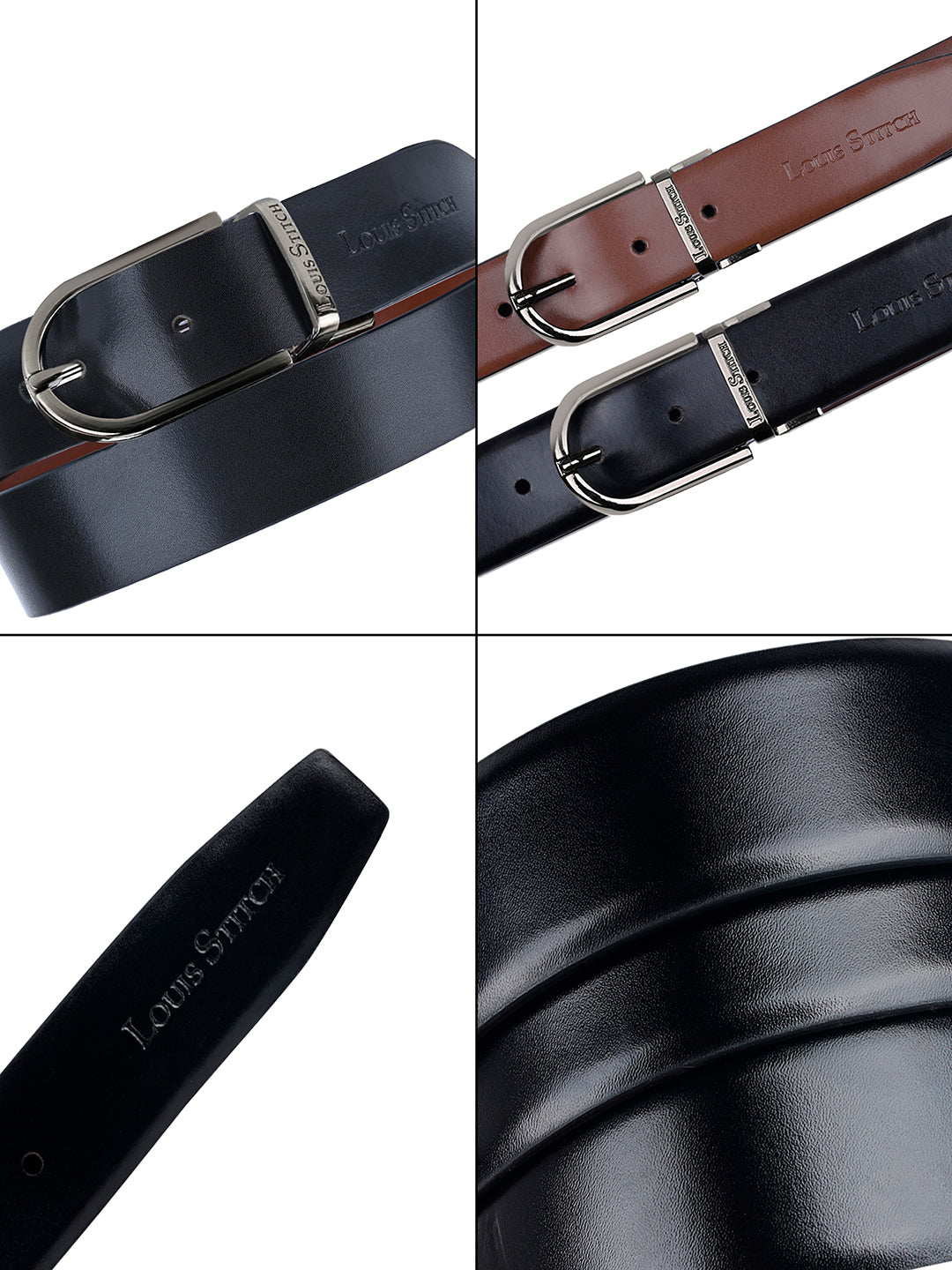 Men's Black & Brown Formal Italian Leather Reversible Belt For Men