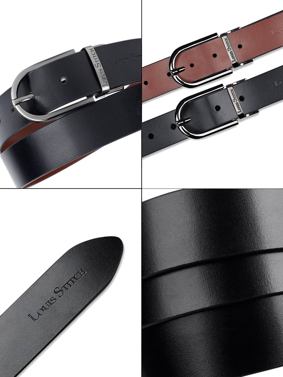 Men's Black & Brown Formal Italian Leather Reversible Belt For Men