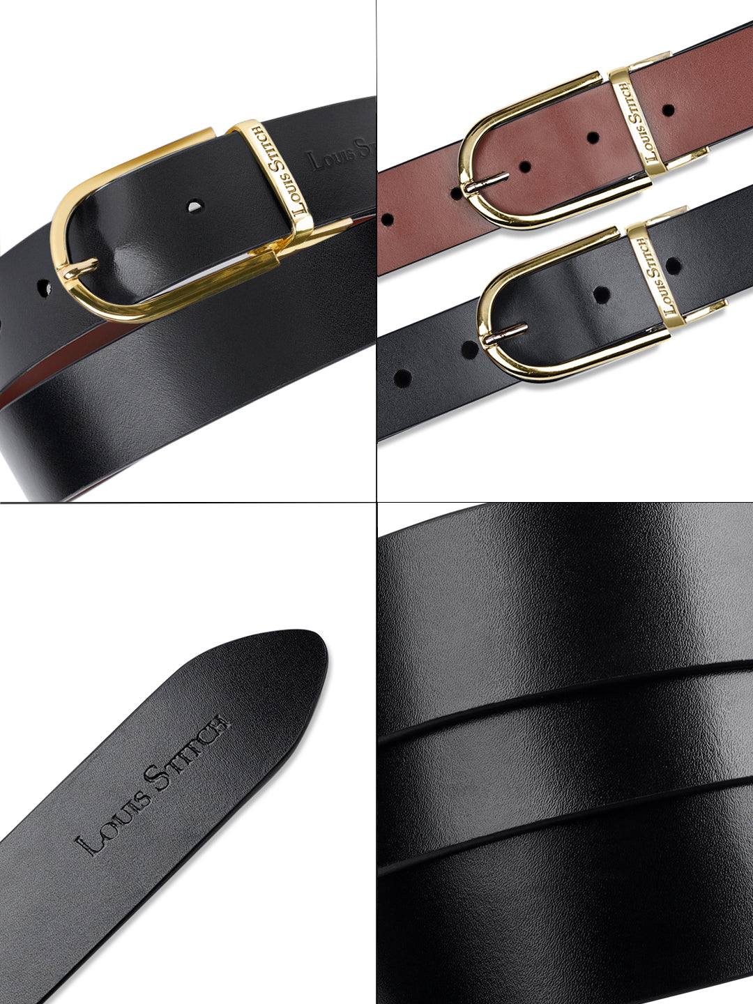 Men's Black & Brown Formal Italian Leather Reversible Belt For Men
