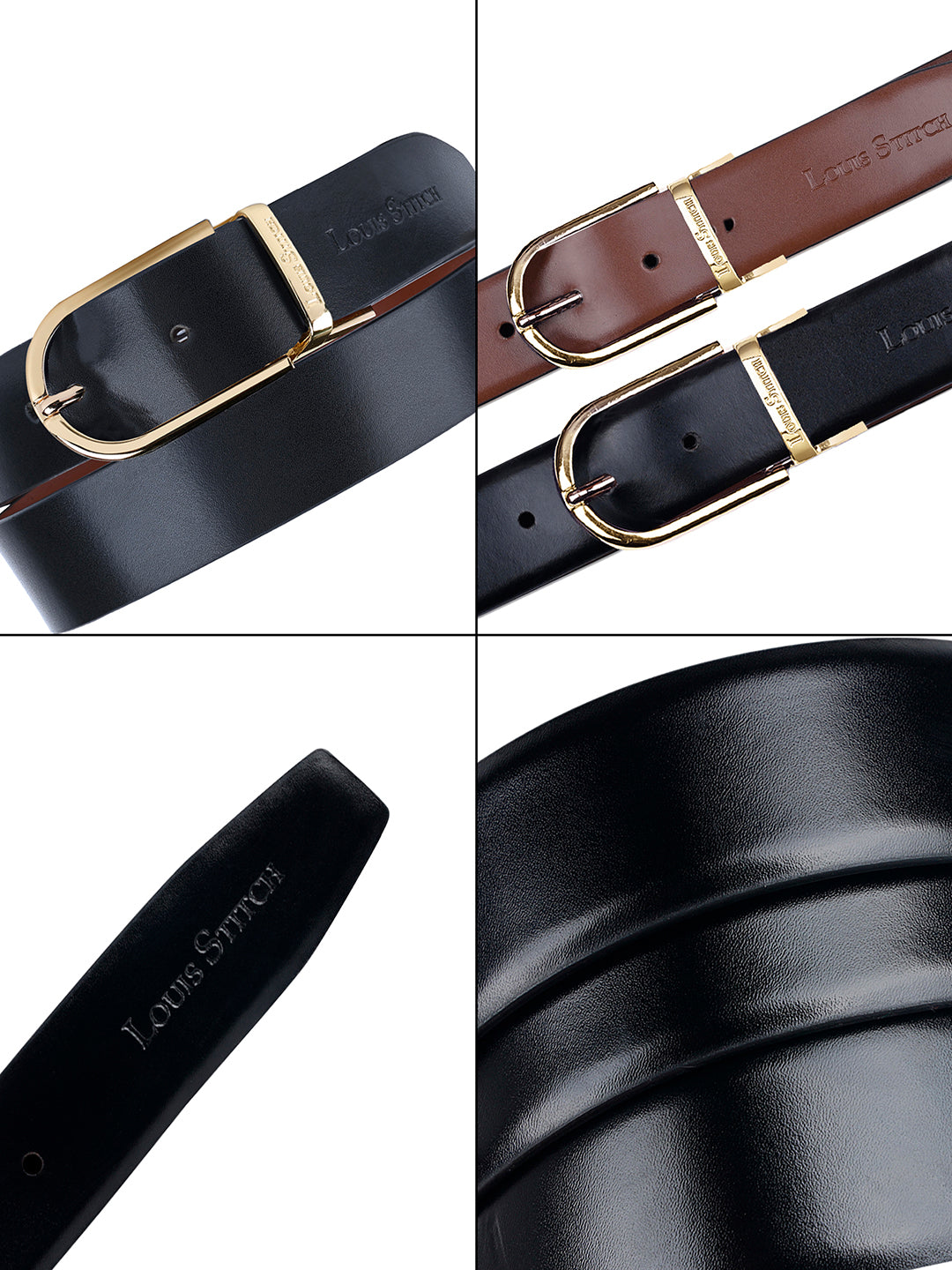 Men's Black & Brown Formal Italian Leather Reversible Belt For Men
