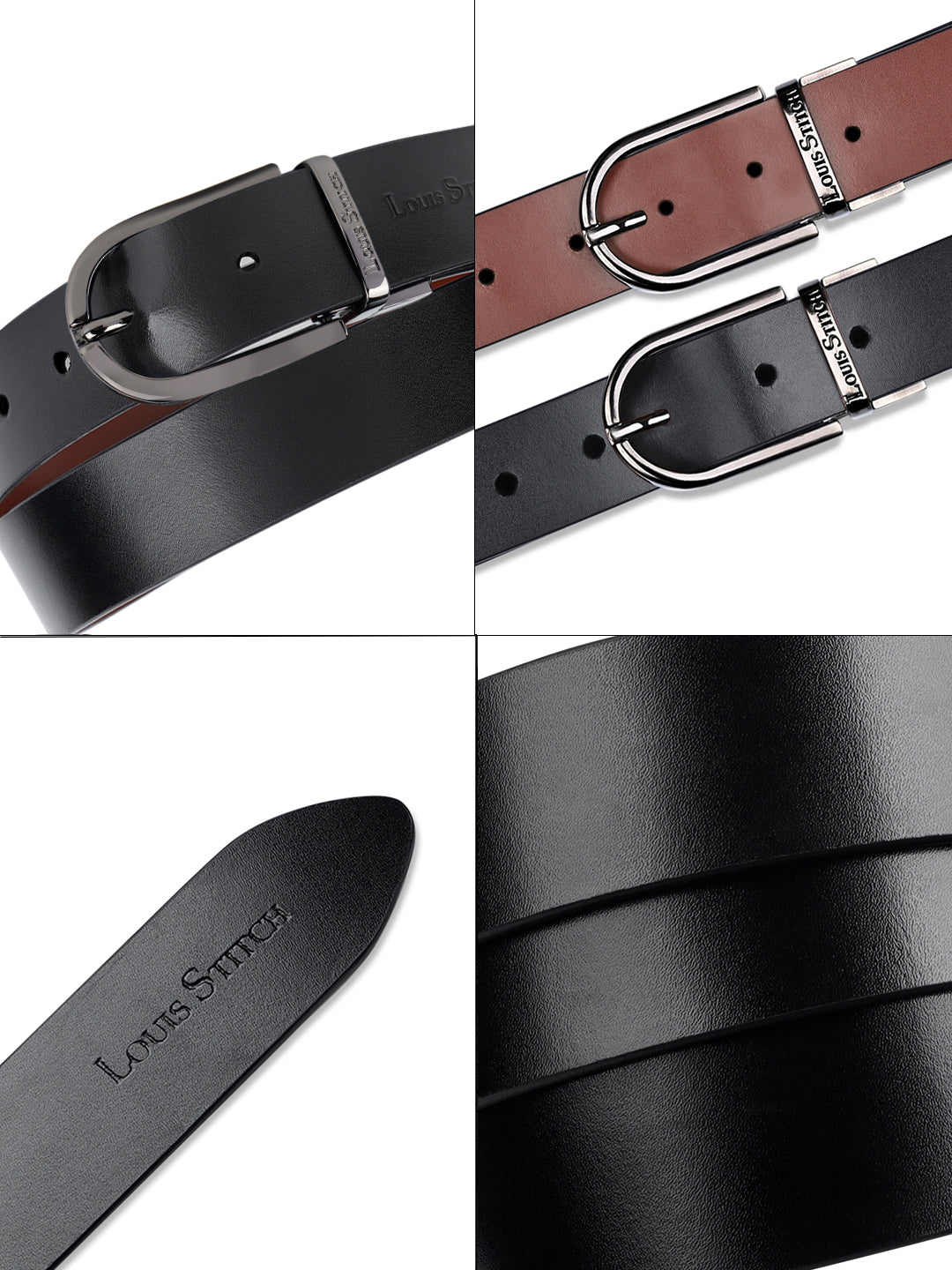 Men's Black & Brown Formal Italian Leather Reversible Belt For Men