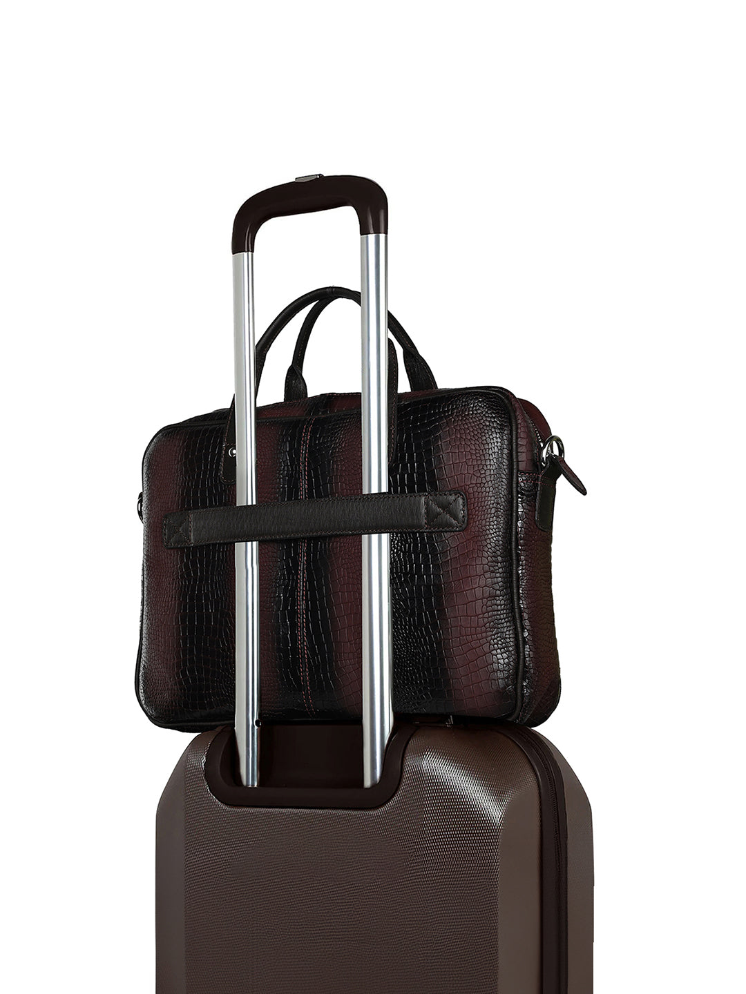 Men's Brown Italian Leather Dual Tone Laptop Bag with Shoulder Strap