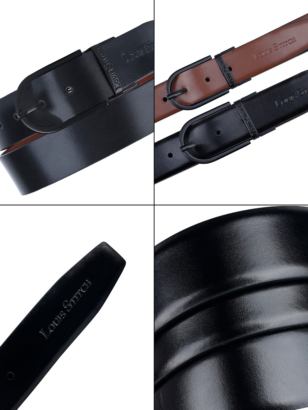 Men's Black & Brown Formal Italian Leather Reversible Belt For Men