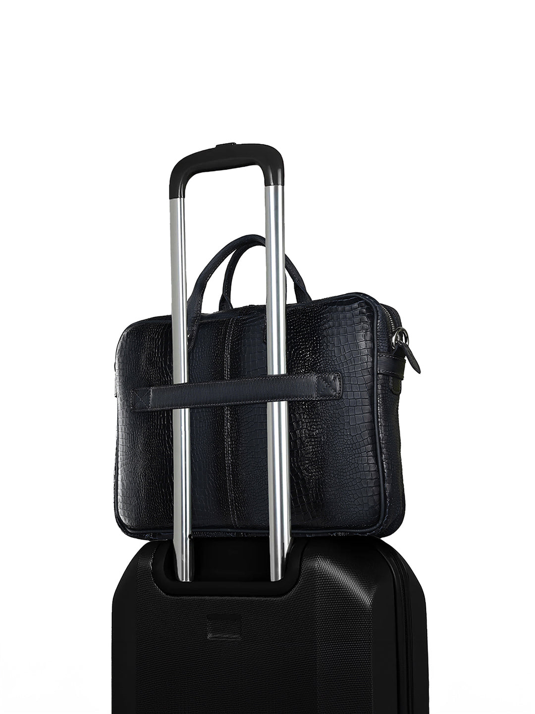 Men's Blue Italian Leather Dual Tone Laptop Bag with Shoulder Strap