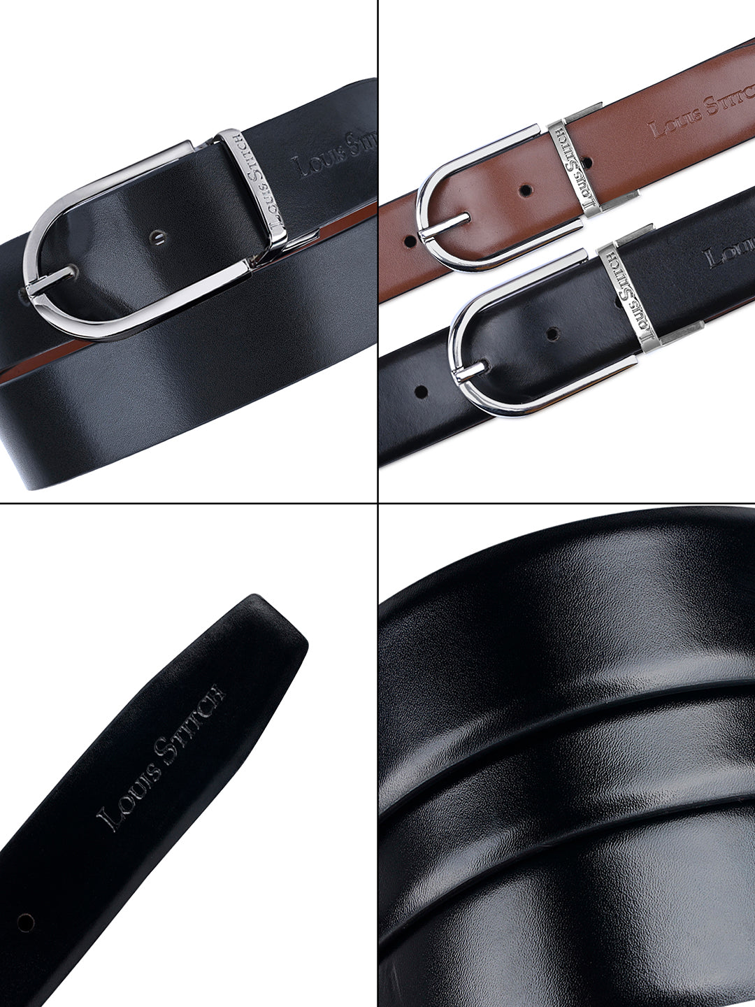 Men's Black & Brown Formal Italian Leather Reversible Belt For Men
