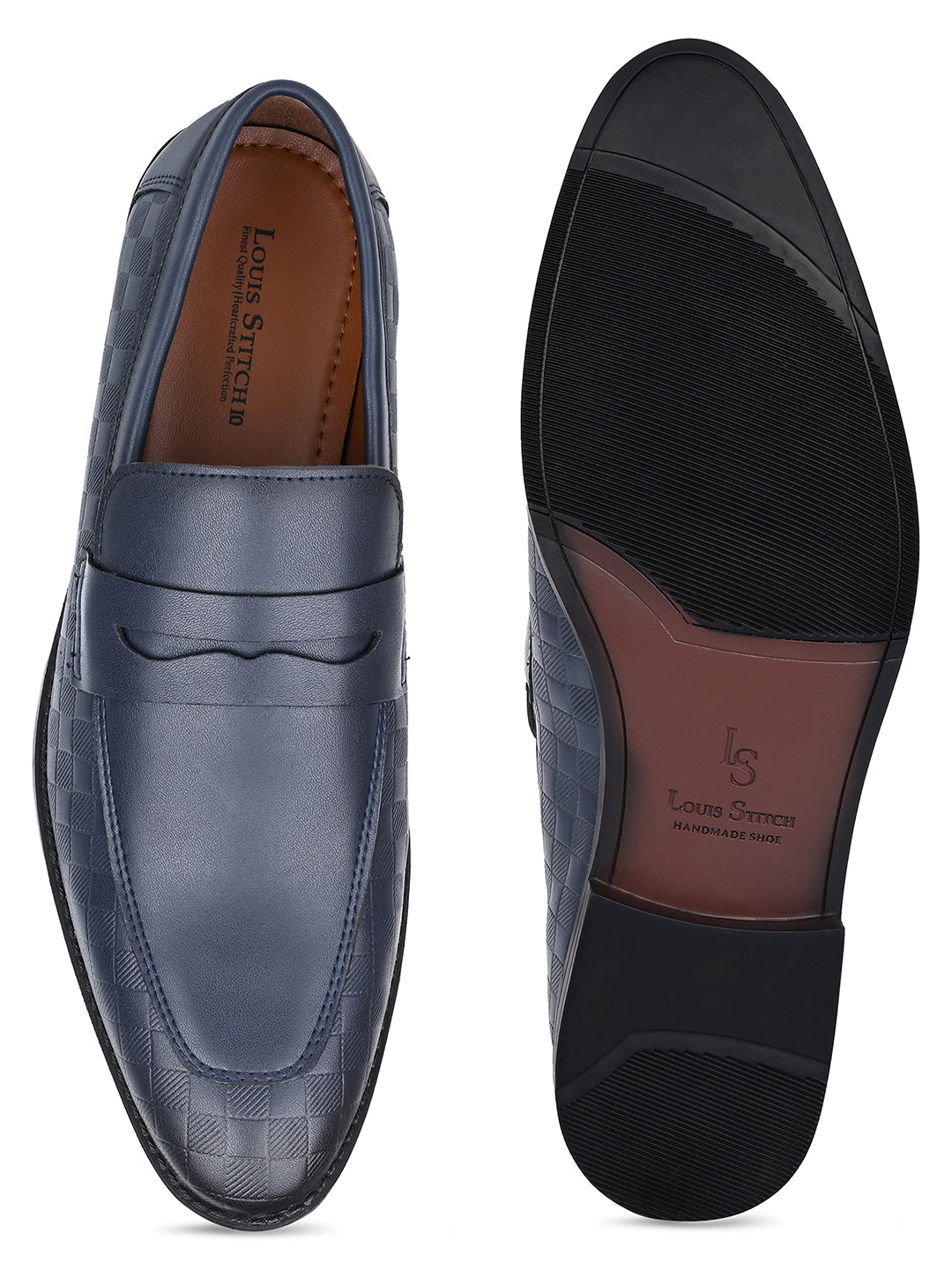 Federal Blue Handcrafted Embossed Moccasins Slipons