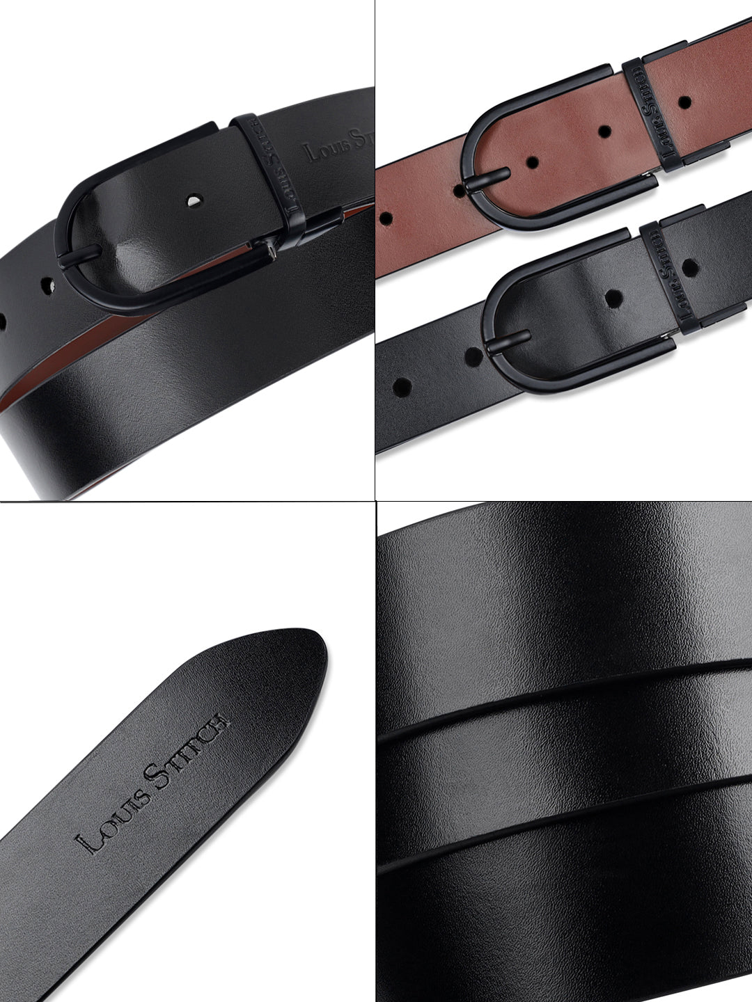 Men's Black & Brown Formal Italian Leather Reversible Belt For Men