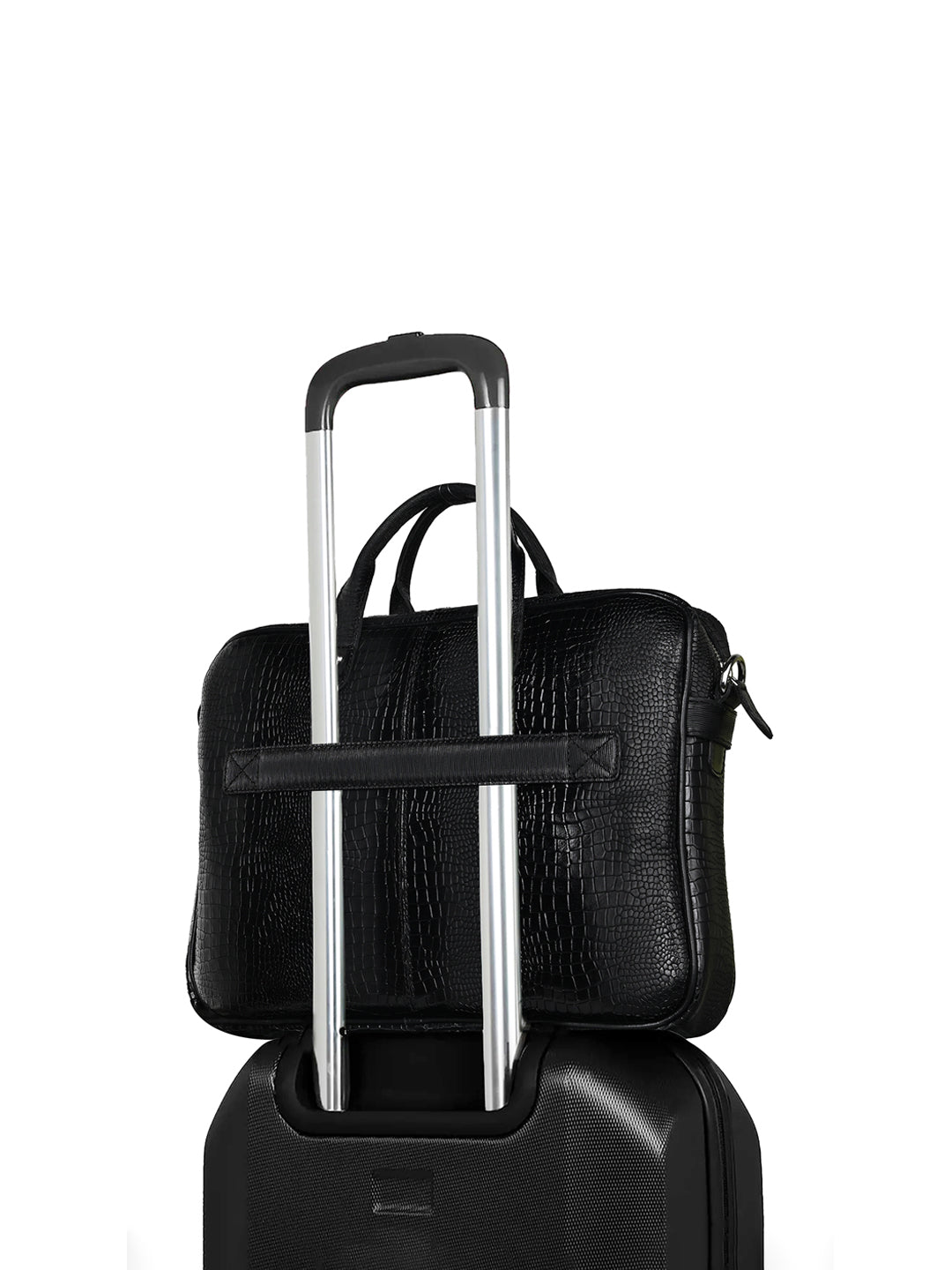 Men's Black Italian Leather Dual Tone Laptop Bag with Shoulder Strap