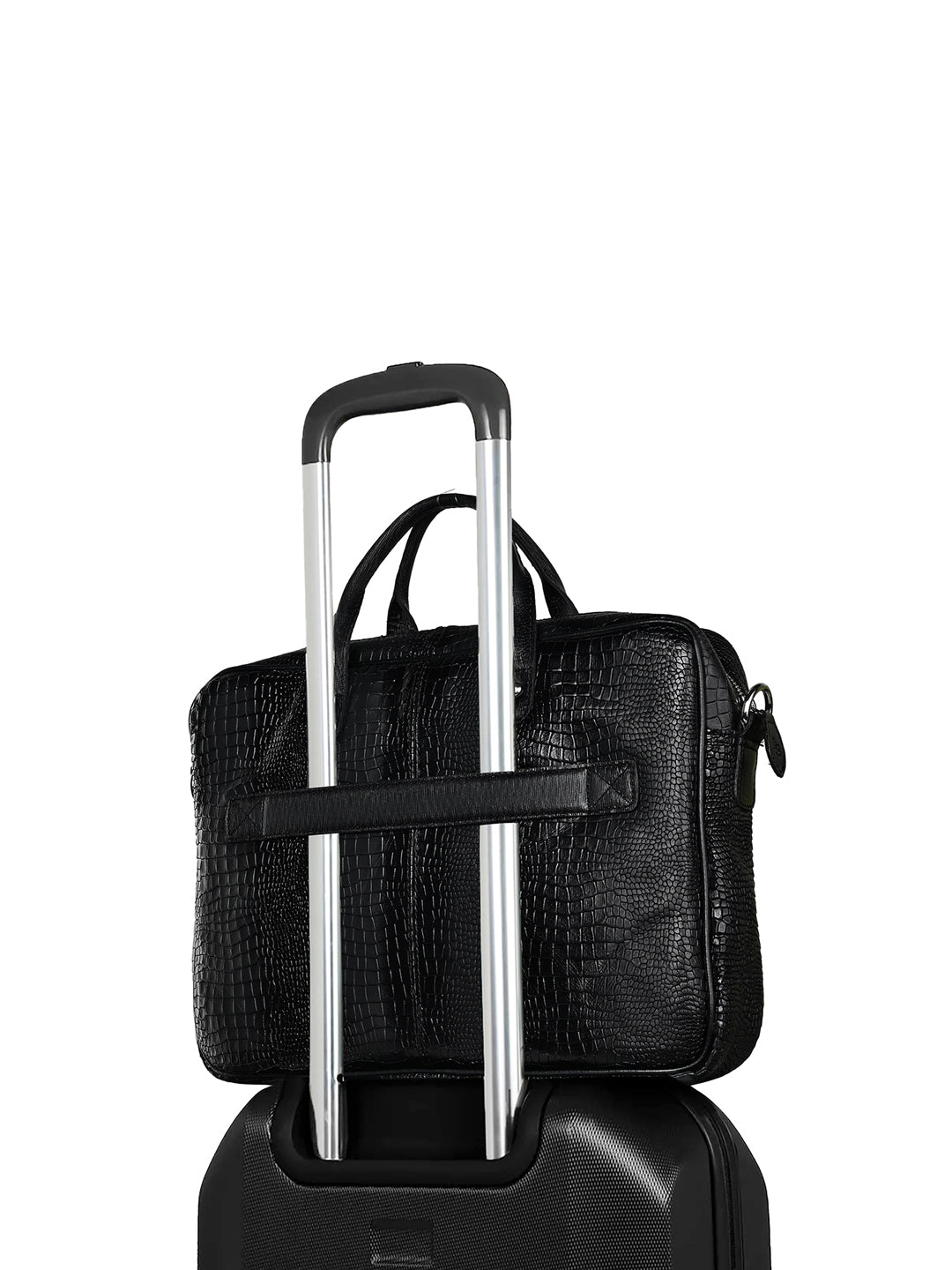 Men's Black Italian Leather Dual Tone Laptop Bag with Shoulder Strap