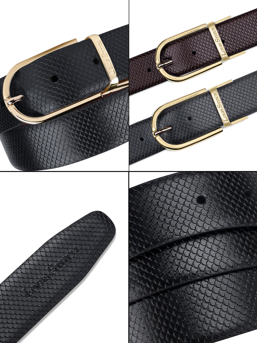 Men's Black & Brown Formal Italian Leather Reversible Belt For Men