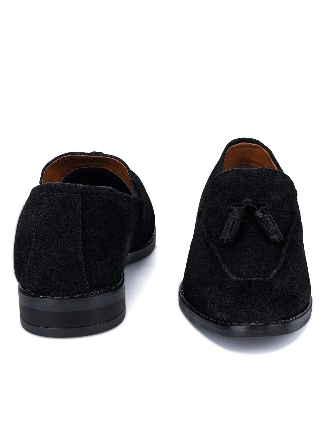 Jet Black Handcrafted Italian Suede Leather Tassel Moccasin Shoes