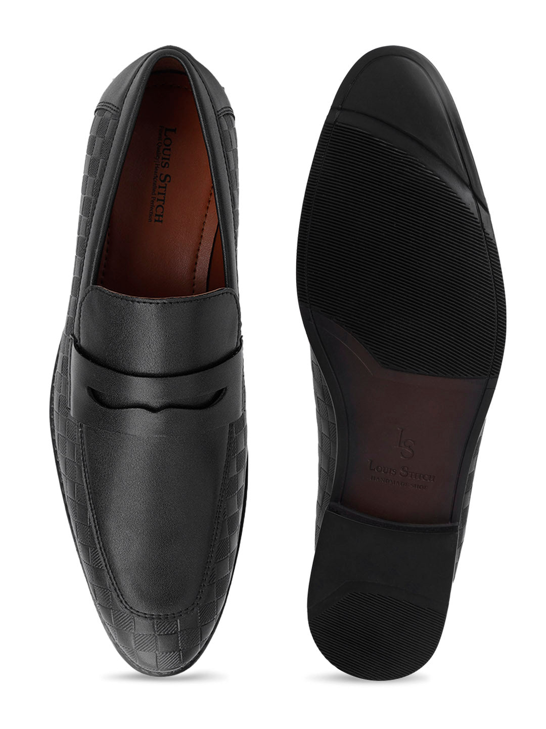 Jet Black Handcrafted Embossed Moccasins Slipons