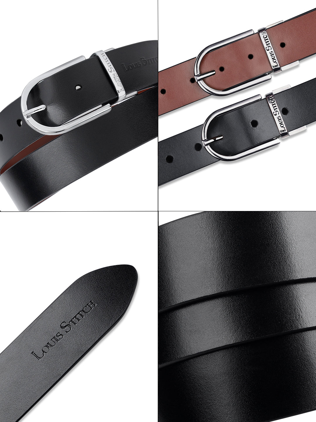 Men's Black & Brown Formal Italian Leather Reversible Belt For Men