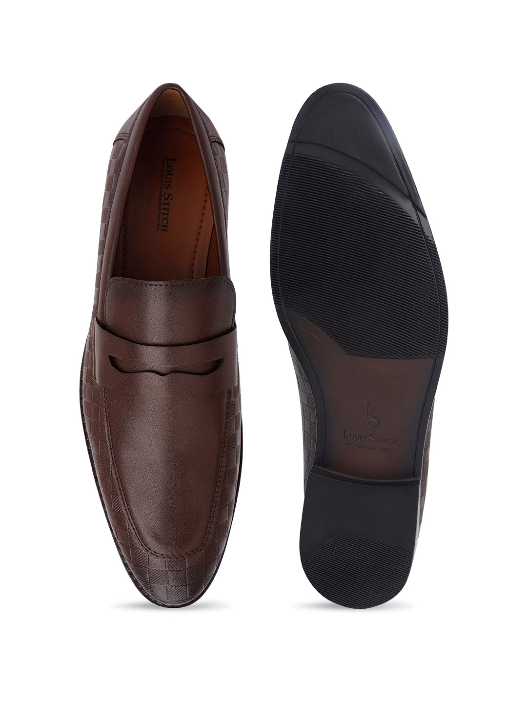 Brunette Brown Embossed Moccasins Slipons