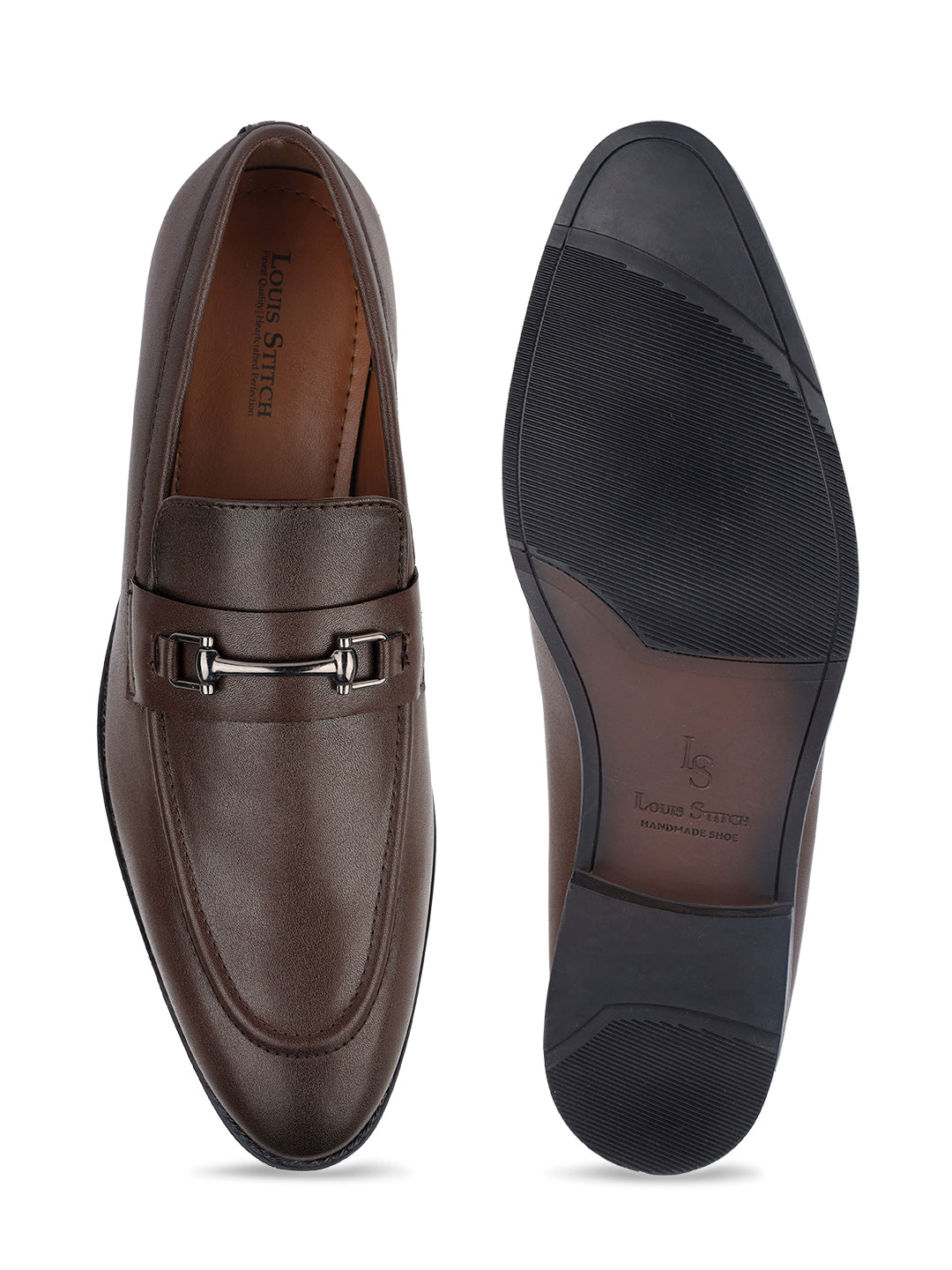 Brunette Brown Shoes Slipon Style Comfortable Moccasins with Buckle