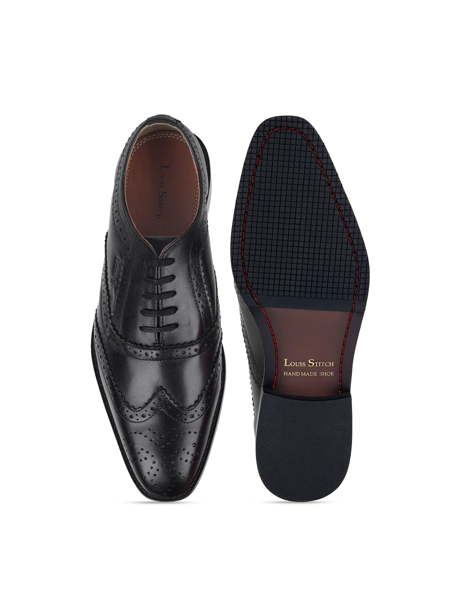 Jet Black Egyptian Crust Leather Brogue Style Comfortable Laceup Shoes