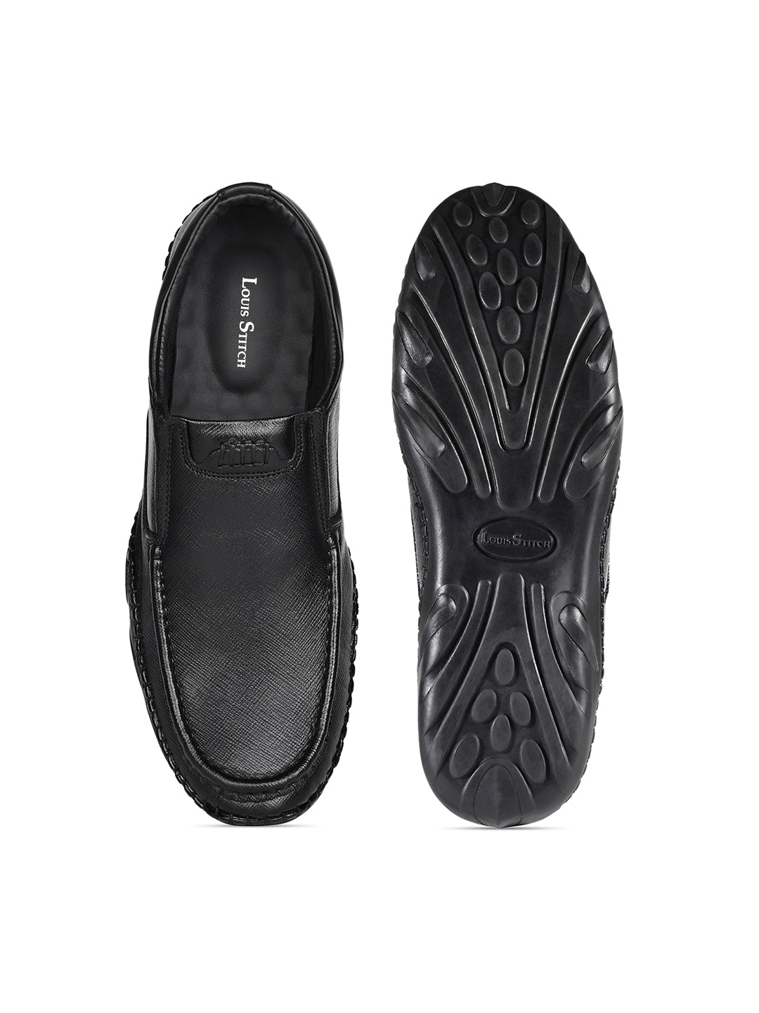 Jet Black Safiano Leather Ultra Lightweight Slip-On Shoes
