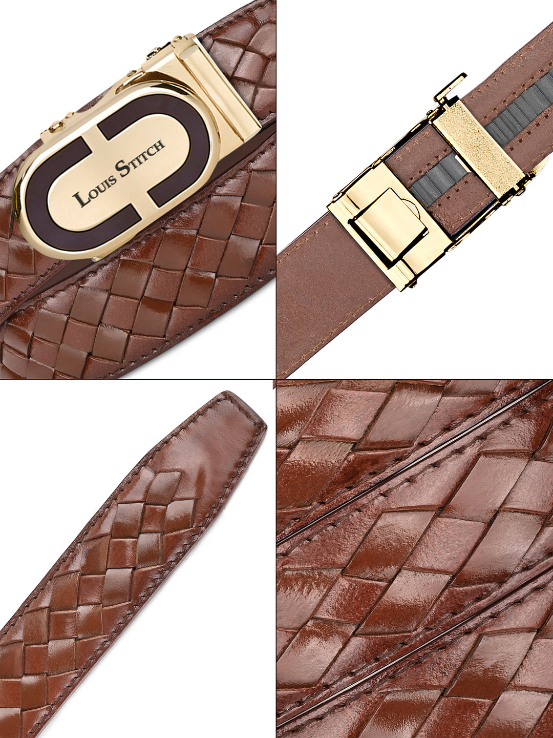 Premium VT Leather Men's Golden Buckle Auto Lock Belt