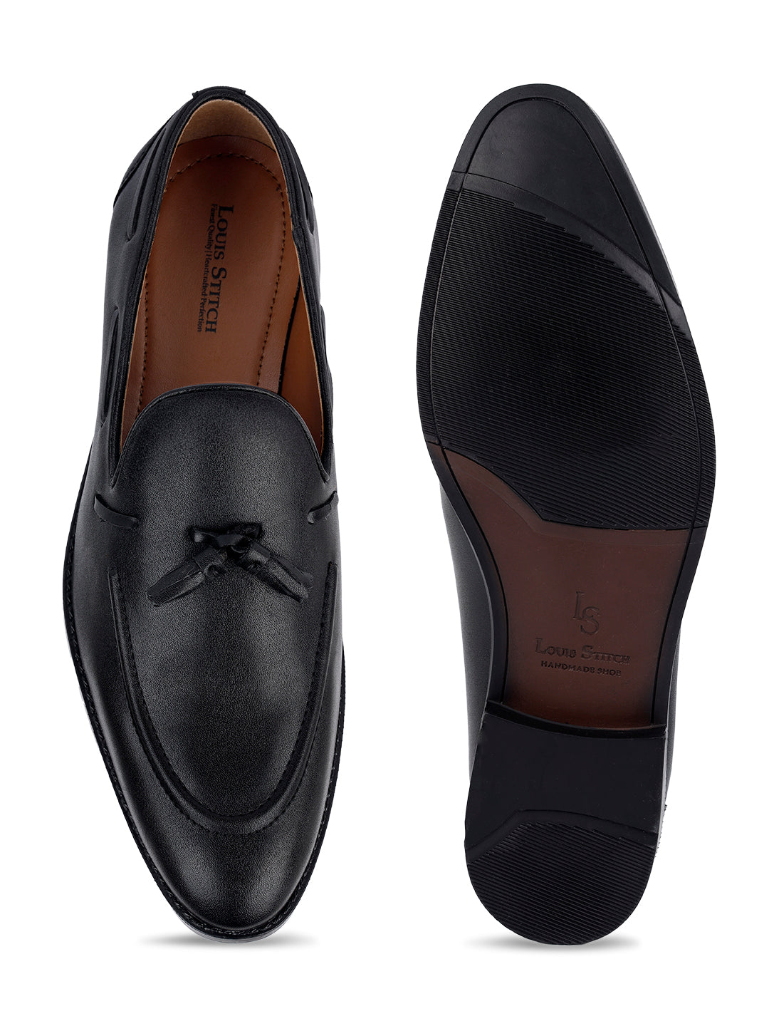 Jet Black Handcrafted Tassel Moccasins Slipons