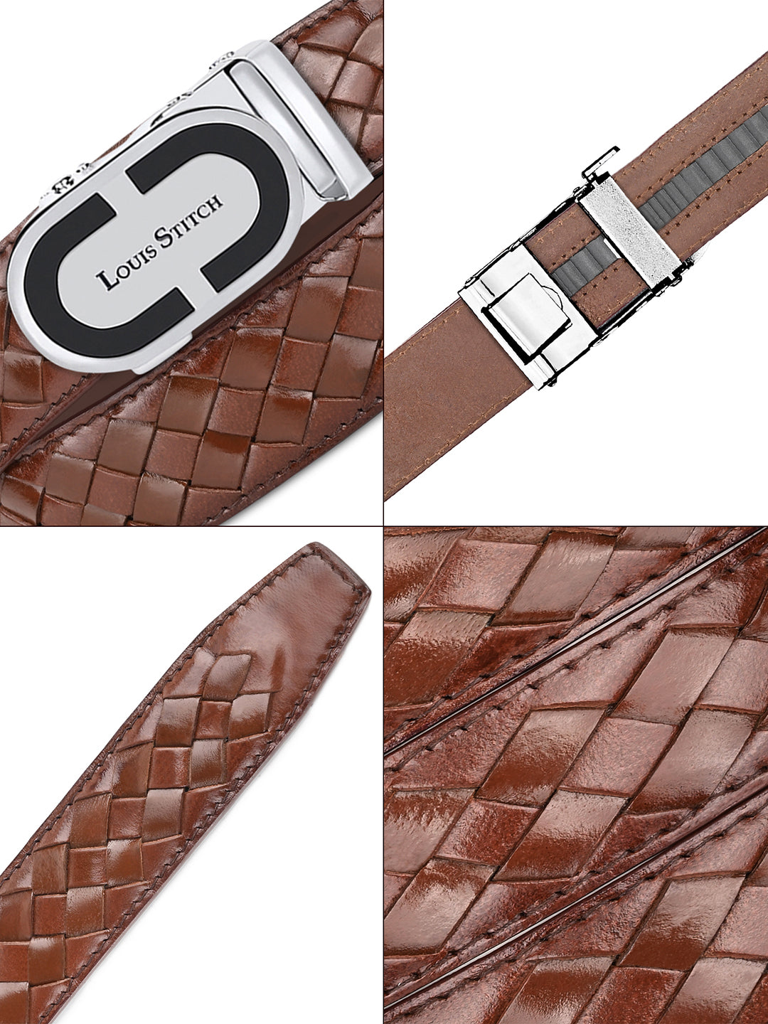 Premium VT Leather Men's Chrome Buckle Auto Lock Belt