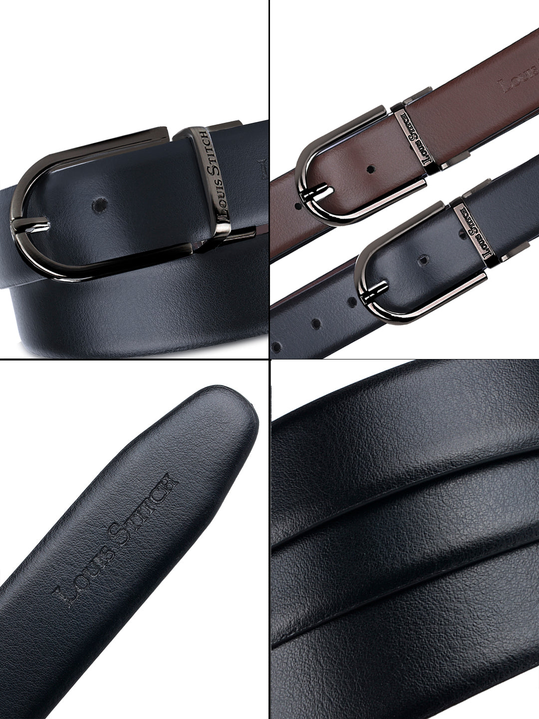 Men's Black & Brown Formal Italian Leather Reversible Belt For Men