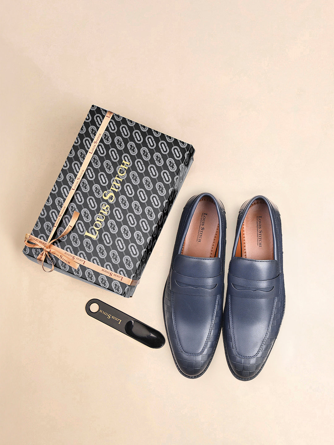 Federal Blue Handcrafted Embossed Moccasins Slipons