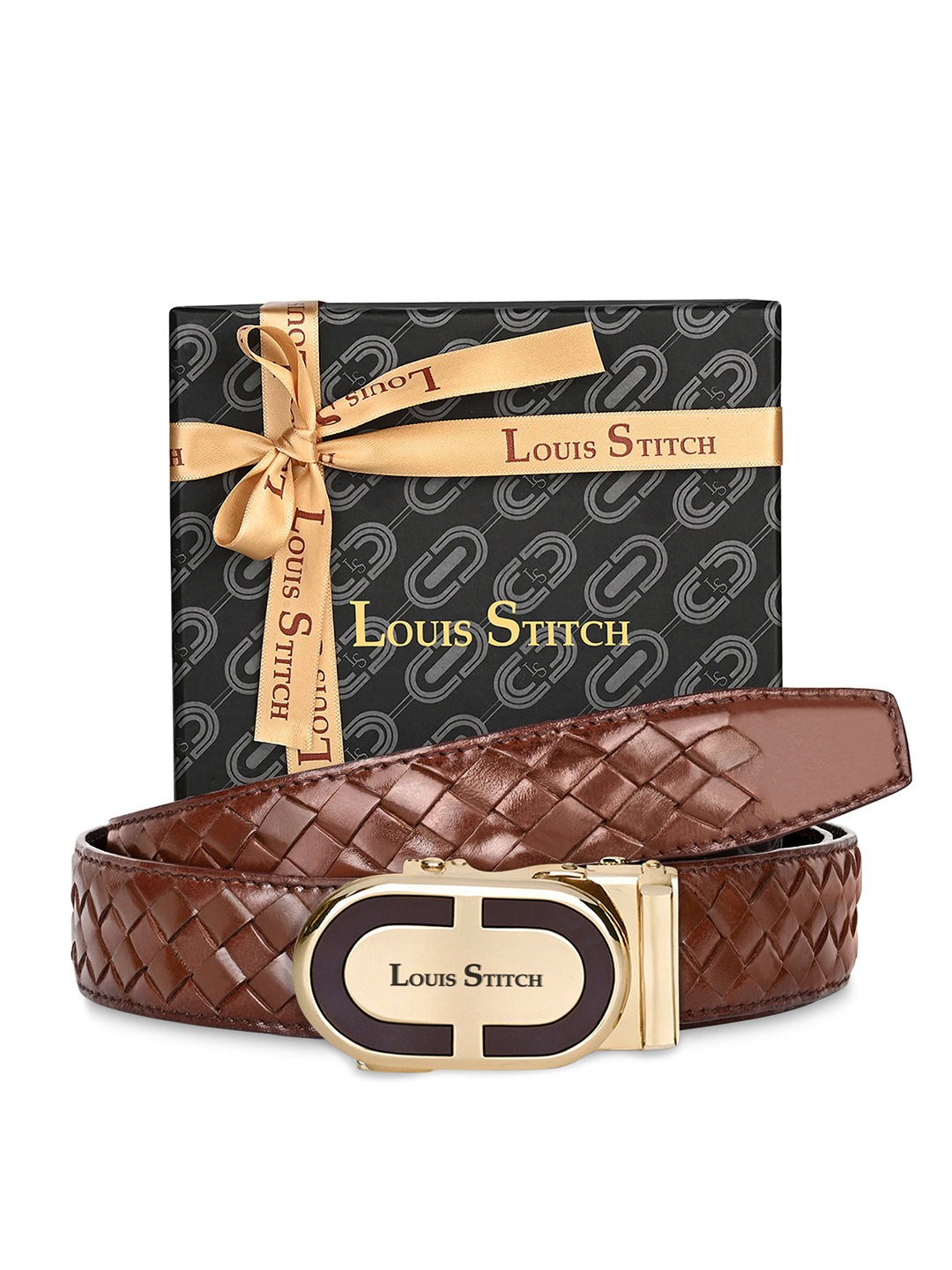 Premium VT Leather Men's Golden Buckle Auto Lock Belt