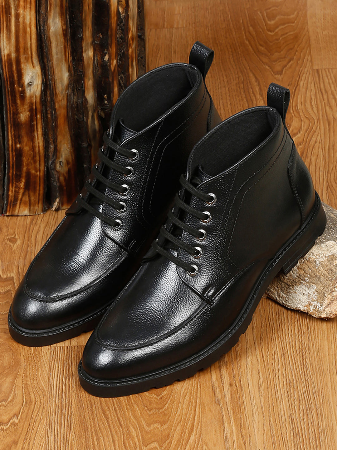 Jet Black Handcrafted Italian Leather High Ankle Chukka Boots
