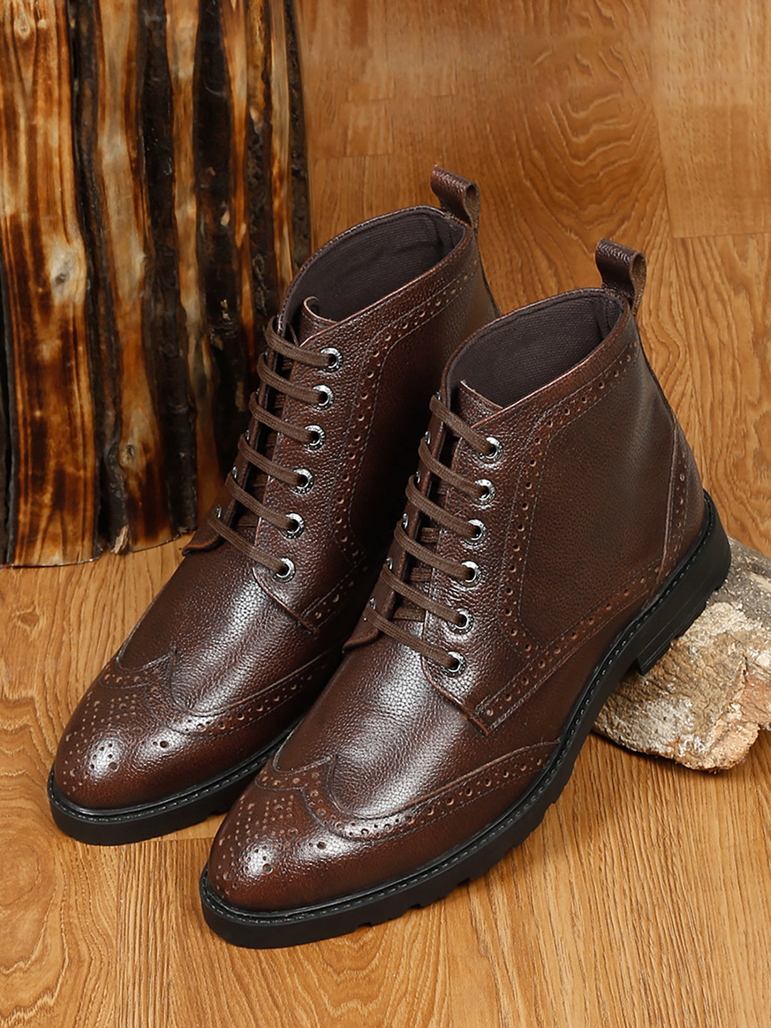 Brunette Brown Handcrafted Italian Leather High Ankle Chukka Brogue Boots