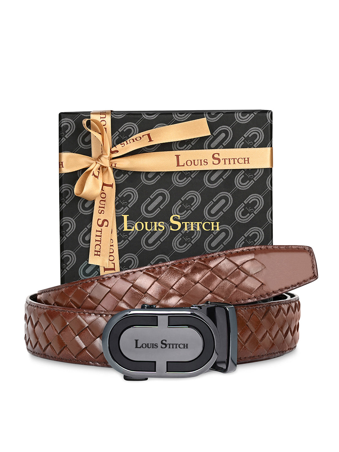 Premium VT Leather Men's Gunmetal Black Buckle Auto Lock Belt