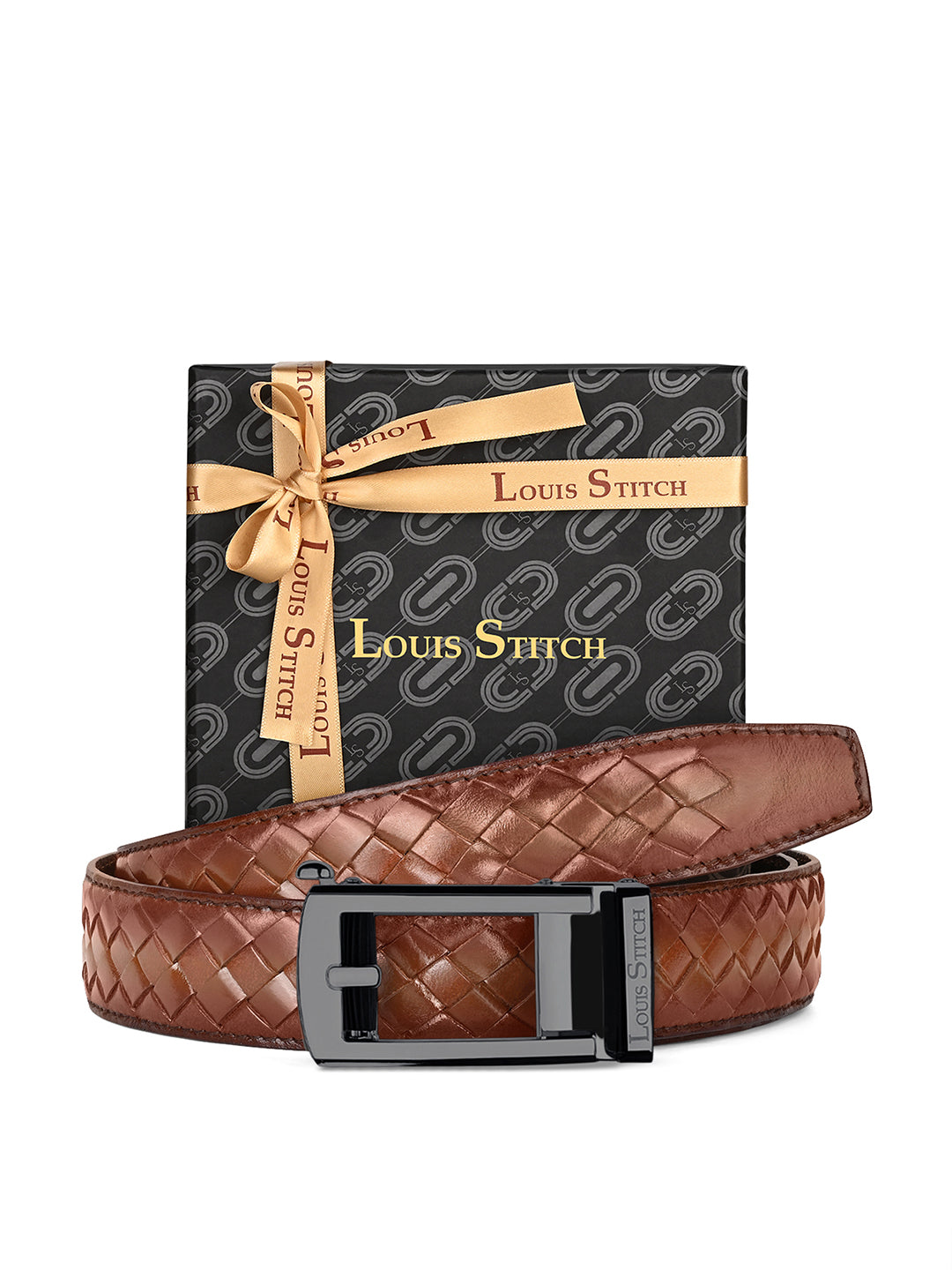 Premium VT Leather Men's Gunmetal Black Buckle Auto Lock Belt
