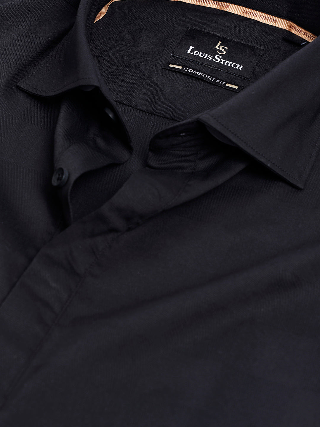 Regular Fit Semi Formal Solid Black Shirt For Men