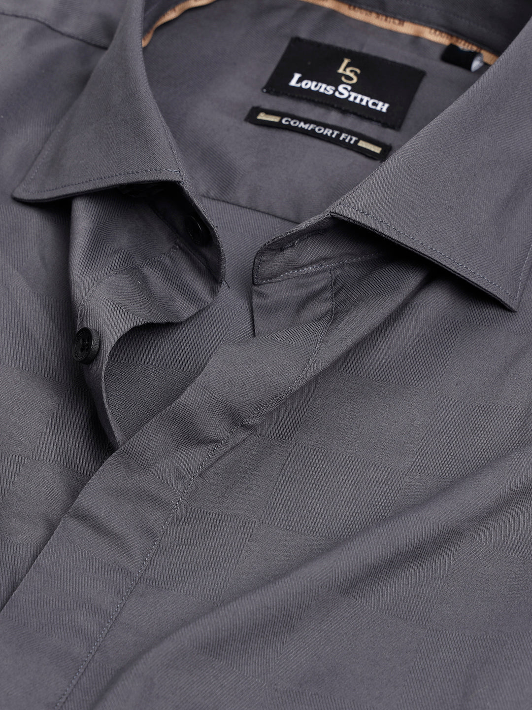 Regular Fit Semi Formal Solid Grey Shirt For Men