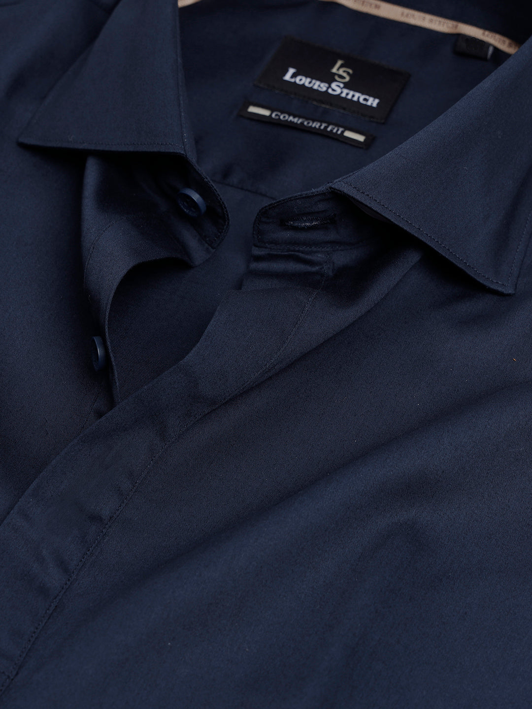 Regular Fit Semi Formal Solid Navy Blue Shirt For Men