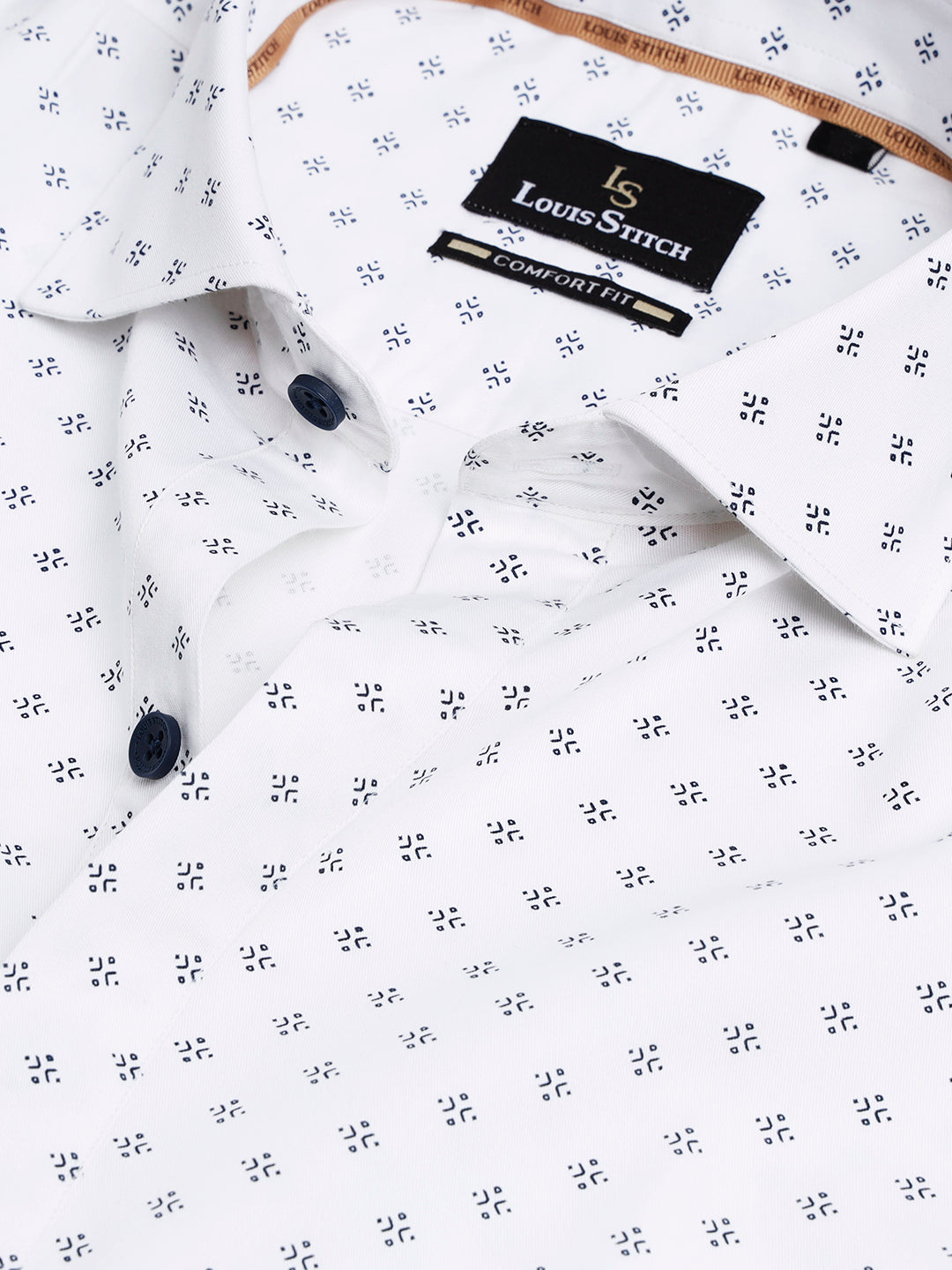 Regular Fit Semi Formal Geometric White Shirt For Men