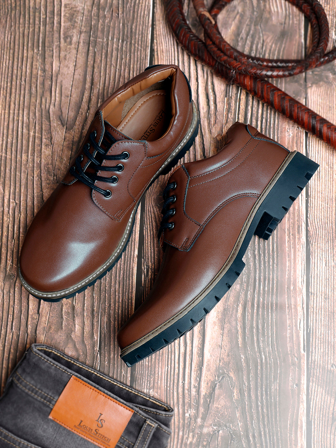 Tan Handcrafted Derby Lace Up Boots