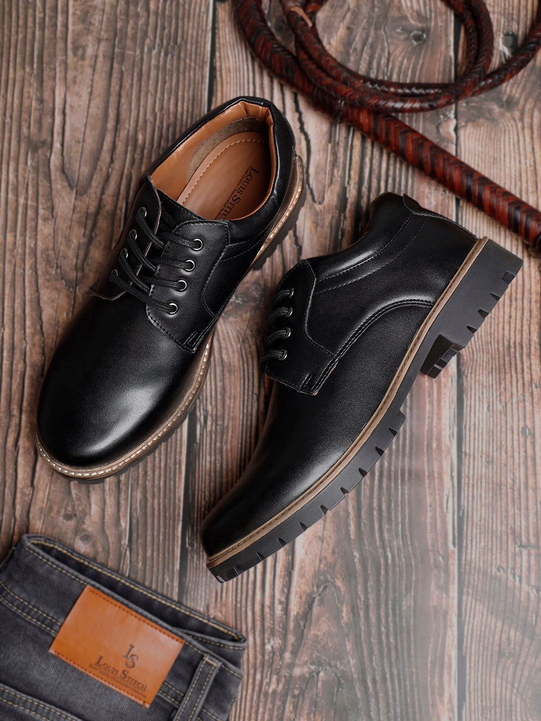 Jet Black Handcrafted Derby Lace Up Boots